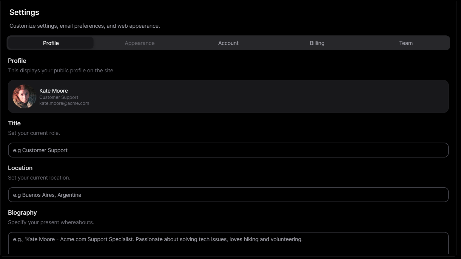 Settings LayoutComponent