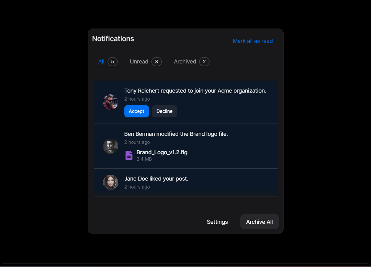 Notifications CardComponent