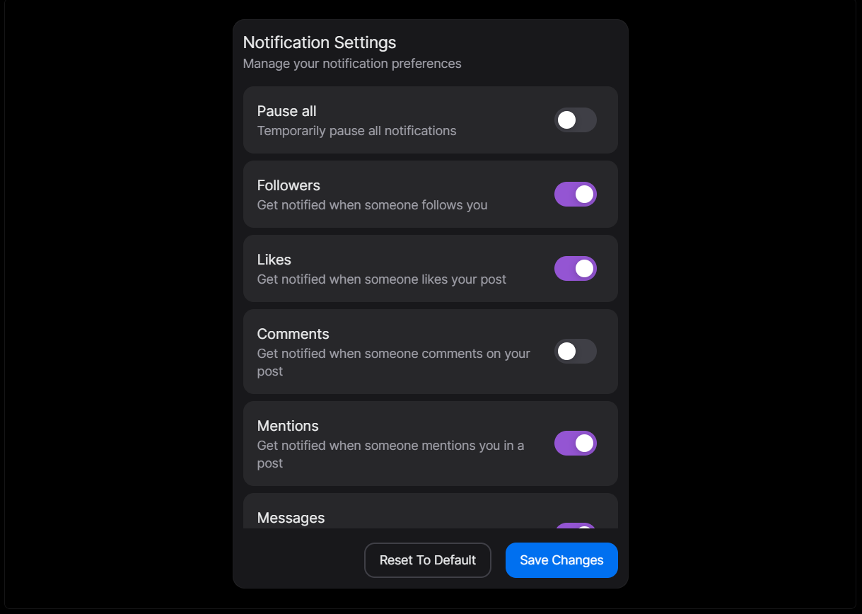 Notifications SettingsComponent